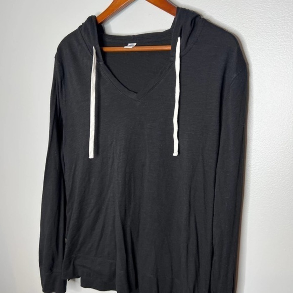 Old navy vintage black pullover hoodie sweatshirt drawstring women large - Picture 2 of 6